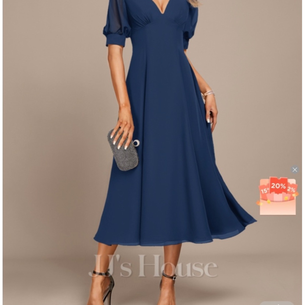 Blue Wrap Tie Front Midi Dress